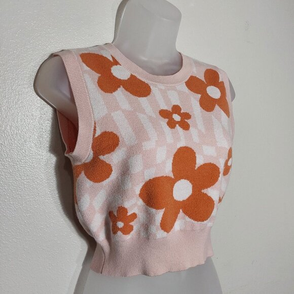 Altar'd State Retro Boho Crop Orange Floral Sweater Vest Good Cond - L Juniors - Picture 2 of 6